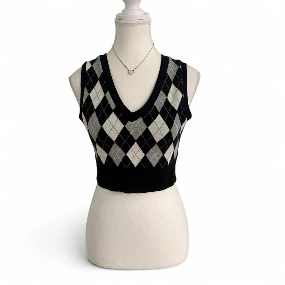 Altard State Argyle Pladded Patterned Sweater Ves… - image 1